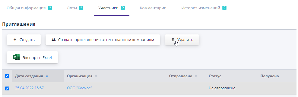 Participants tab and deleting an invitation