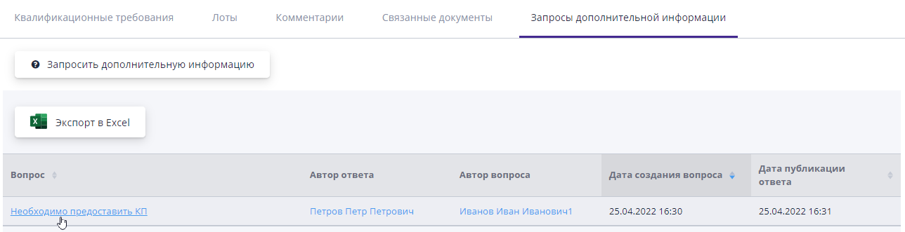 View all requests for additional information on an application
