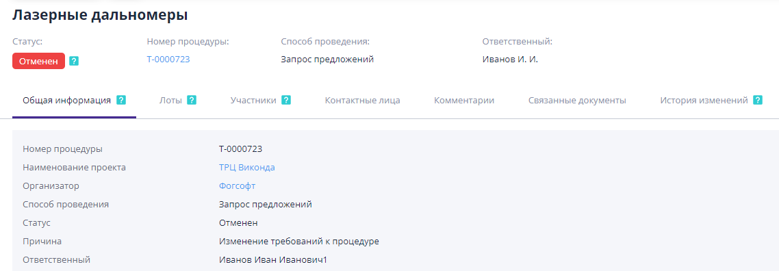 Information about canceled trade