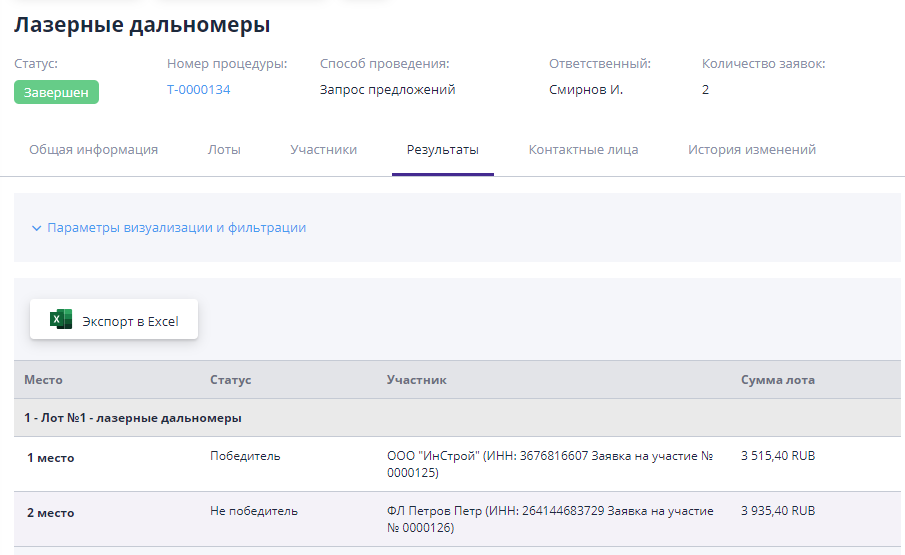 Tab &quot;Results&quot;
