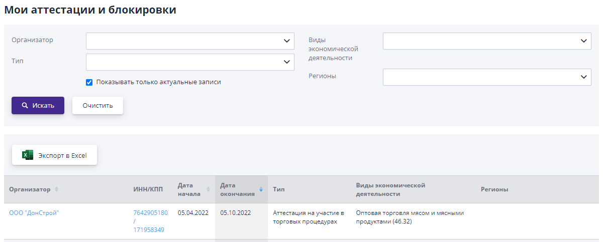 Journal “My certifications and blockings”